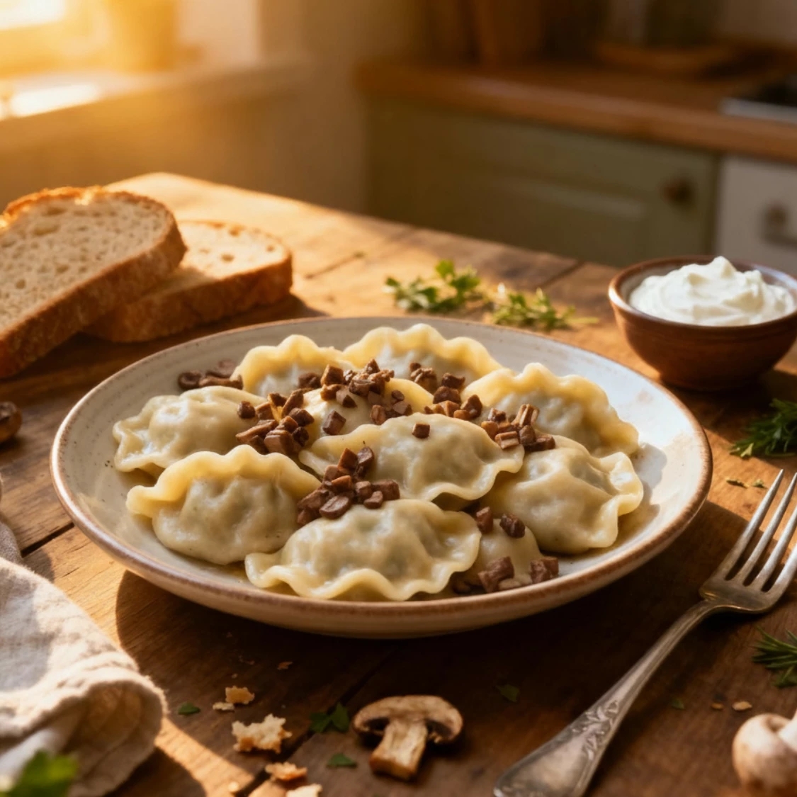 Vareniki with potato and mushroom