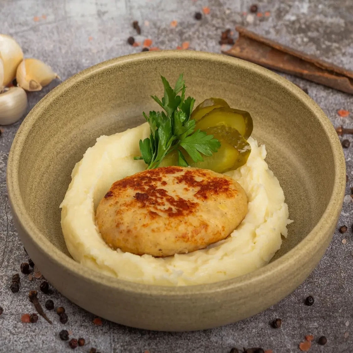 Сочная куриная котлетка с гарниром